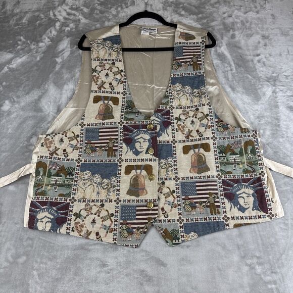 Raphael Lorenzo Tapestry Vest Womens 3X Tan America Liberty Bell Rushmore (1157) - Picture 1 of 9
